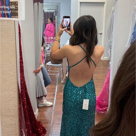 Aleta Turquoise Sequence Prom Dress - Picture 2 of 2